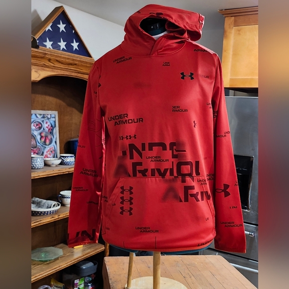 Under Armour Other - Under Armour Cherry Red Logo'd Hoodie Sweatshirt In Youth Large Size (14-16)
